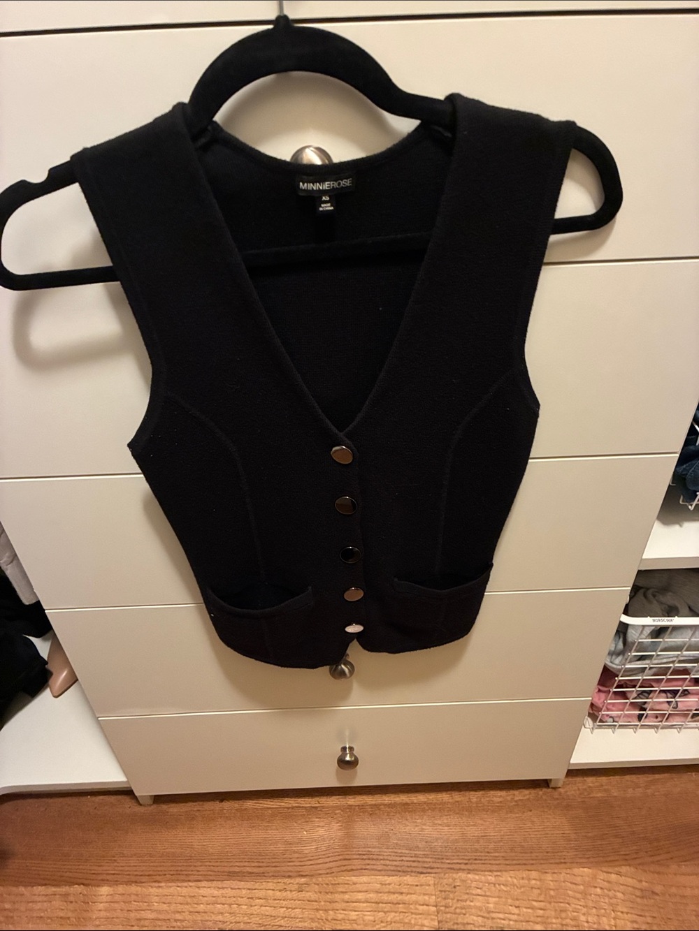 Minnie Rose Black Sleeveless V-Neck Button Vest